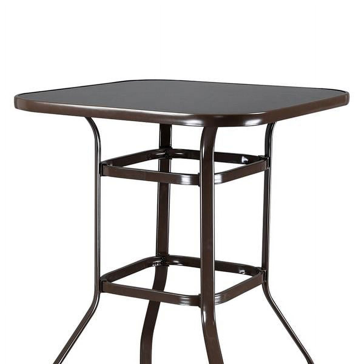 Matte Brown Iron Outdoor Bar Table, 31.5" Square Black Tempered Glass Top, Double-Ring Reinforced, for Home/Bar/Restaurant