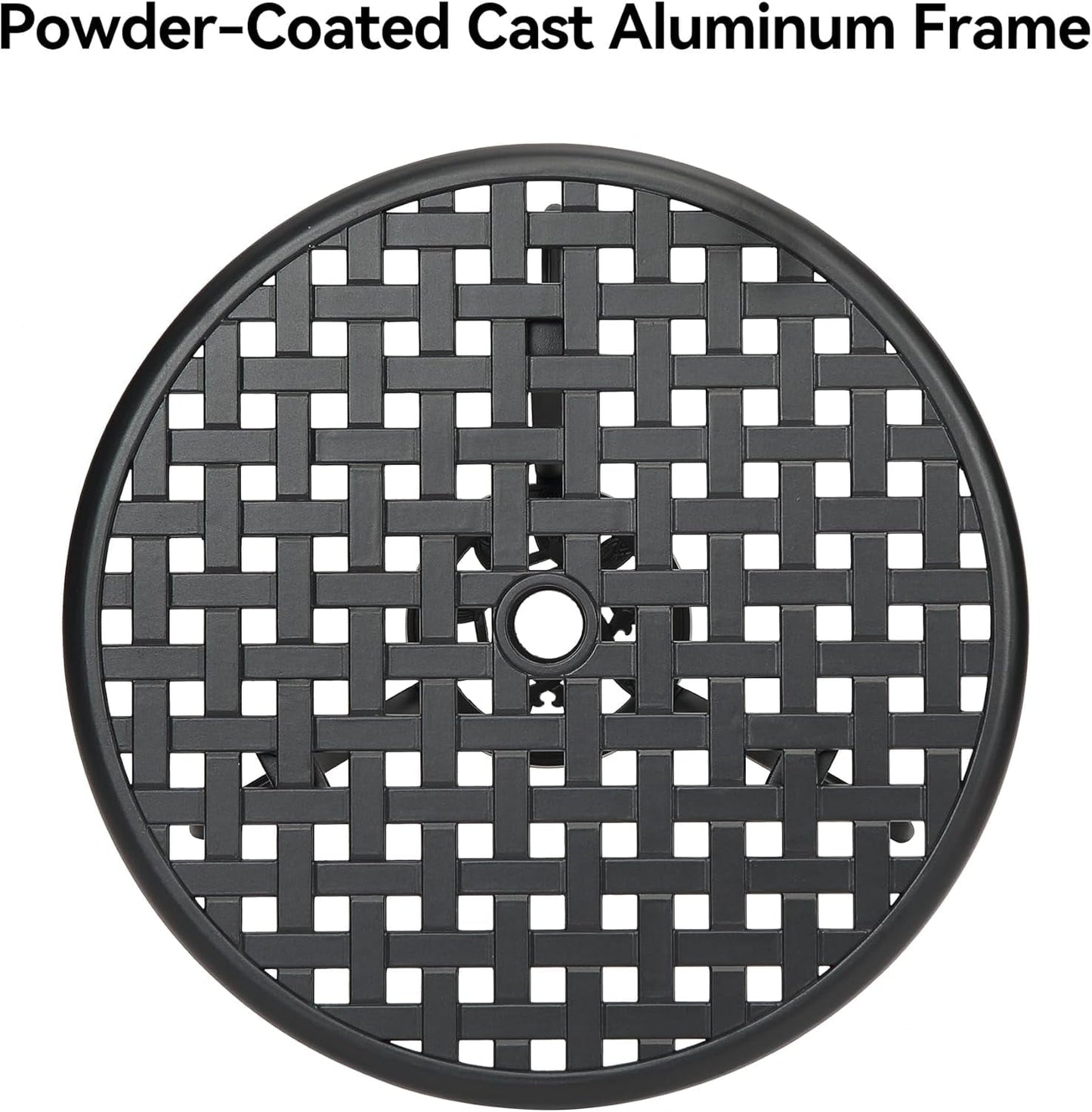 Garvee Round Patio Bistro Table 24 Inch, Cast Aluminum Outdoor Cafe Table with 2Inch Umbrella Hole, Metal Side Table for Porch,Backyard,Garden，Black