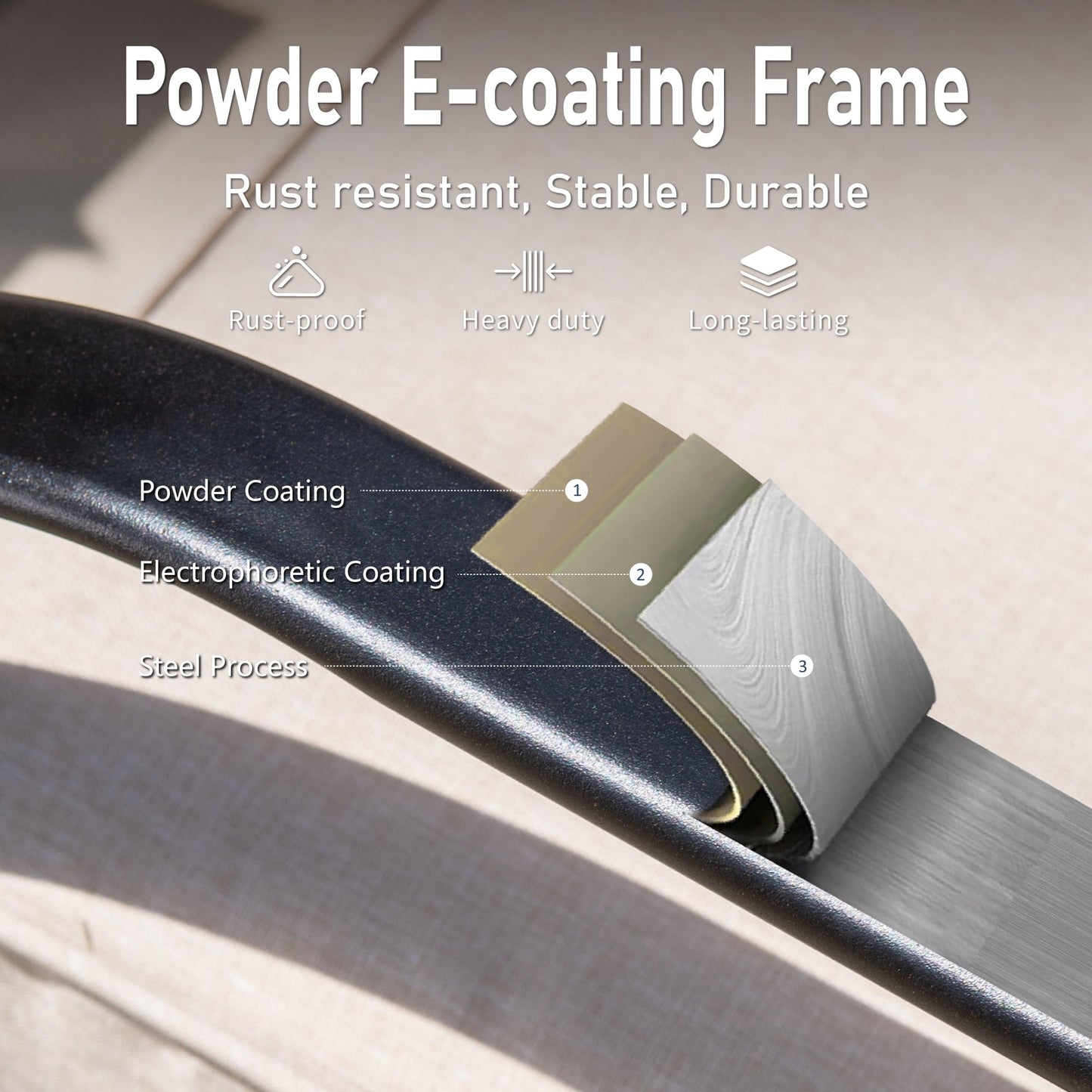 Summit Living Outdoor Swivel Bar Stool Set of 7, 6 Patio Barstool Height Chairs with Seat and Back Cushions & 1 Metal Steel Bar Table with Umbrella Hole, Black & Beige