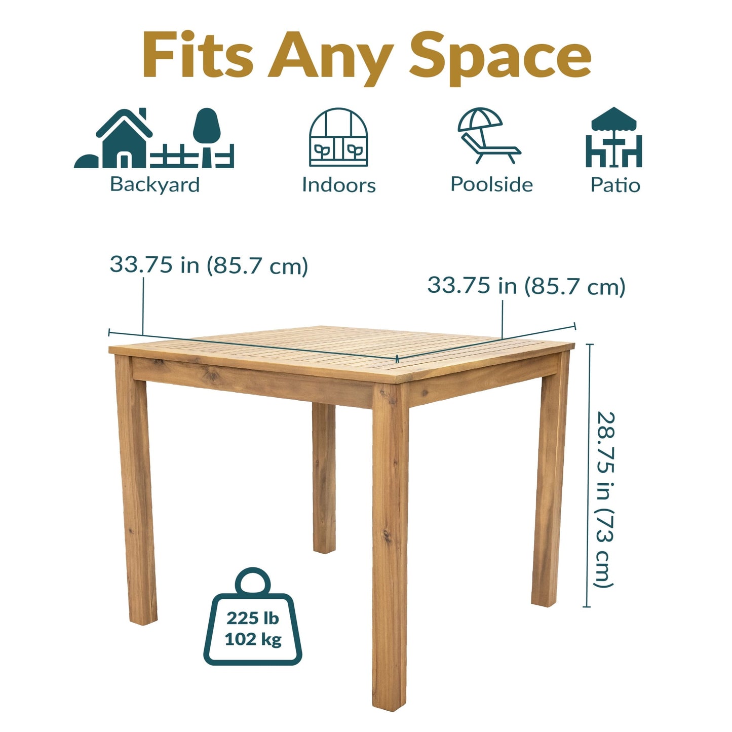 Sunnydaze Rodanthe 33.75" Acacia Square Outdoor Dining Table, Natural Oil Finish