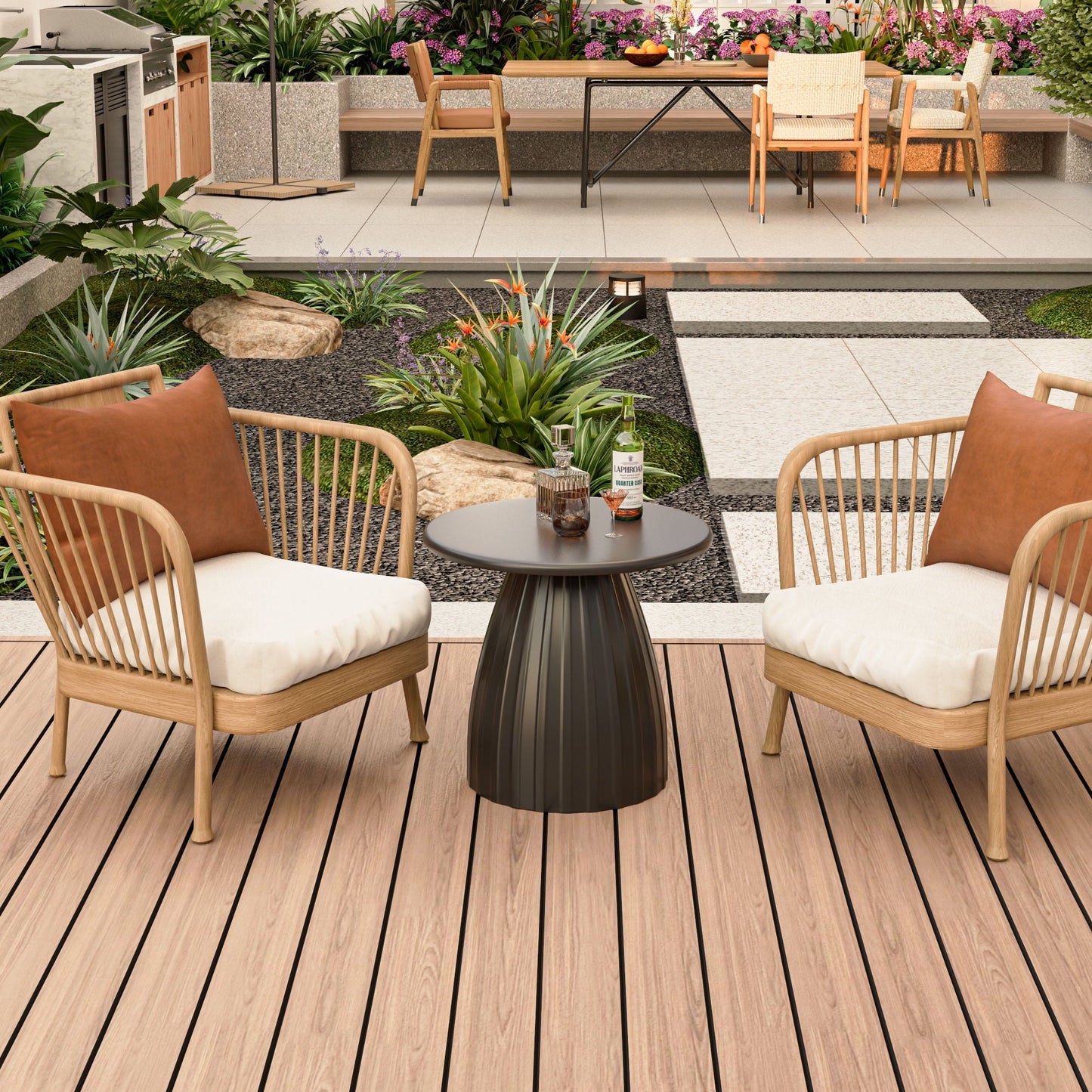 Fsbecl Round Metal Indoor Patio End Table, Black