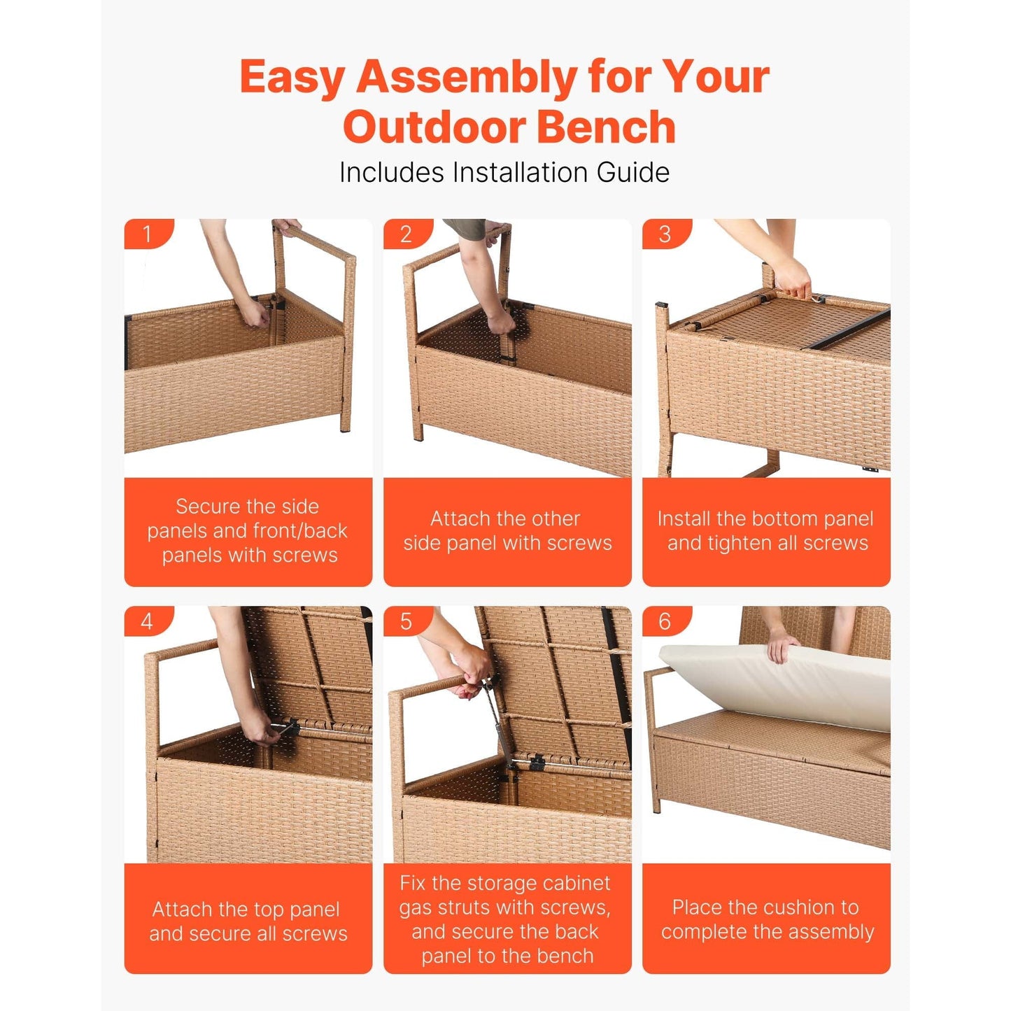 KFFKFF Outdoor Storage Bench, 2-Person PE Rattan Deck Box with Cushion, 70-Gallon Capacity, Supports up to 265 lbs, Weather-Resistant Seating for Patio, Garden, Balcony, or Yard