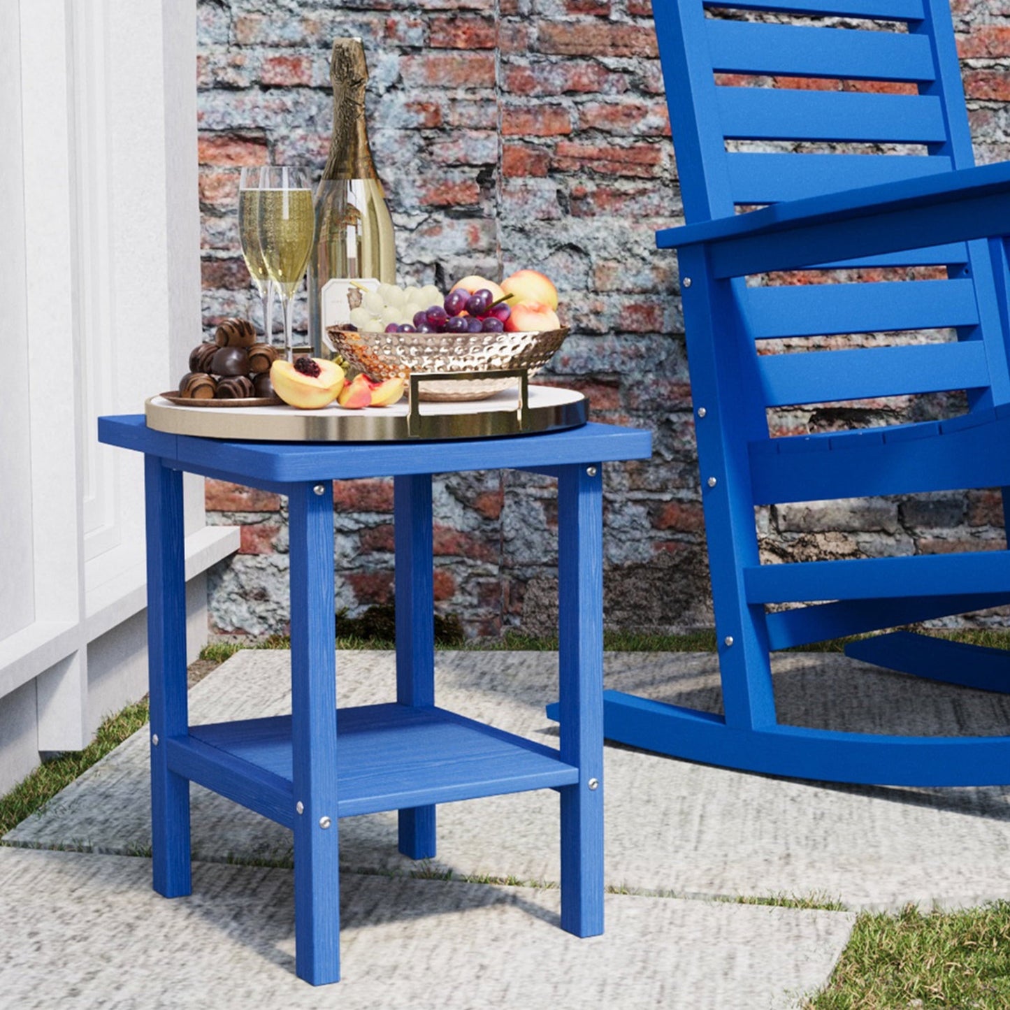 AreShark 2-Tier Outside Adirondack Side Table, Weather Resistant Square Outdoor Side Tables, Outdoor End Table for Backyard Pool Indoor Companion Front Porch, Navy