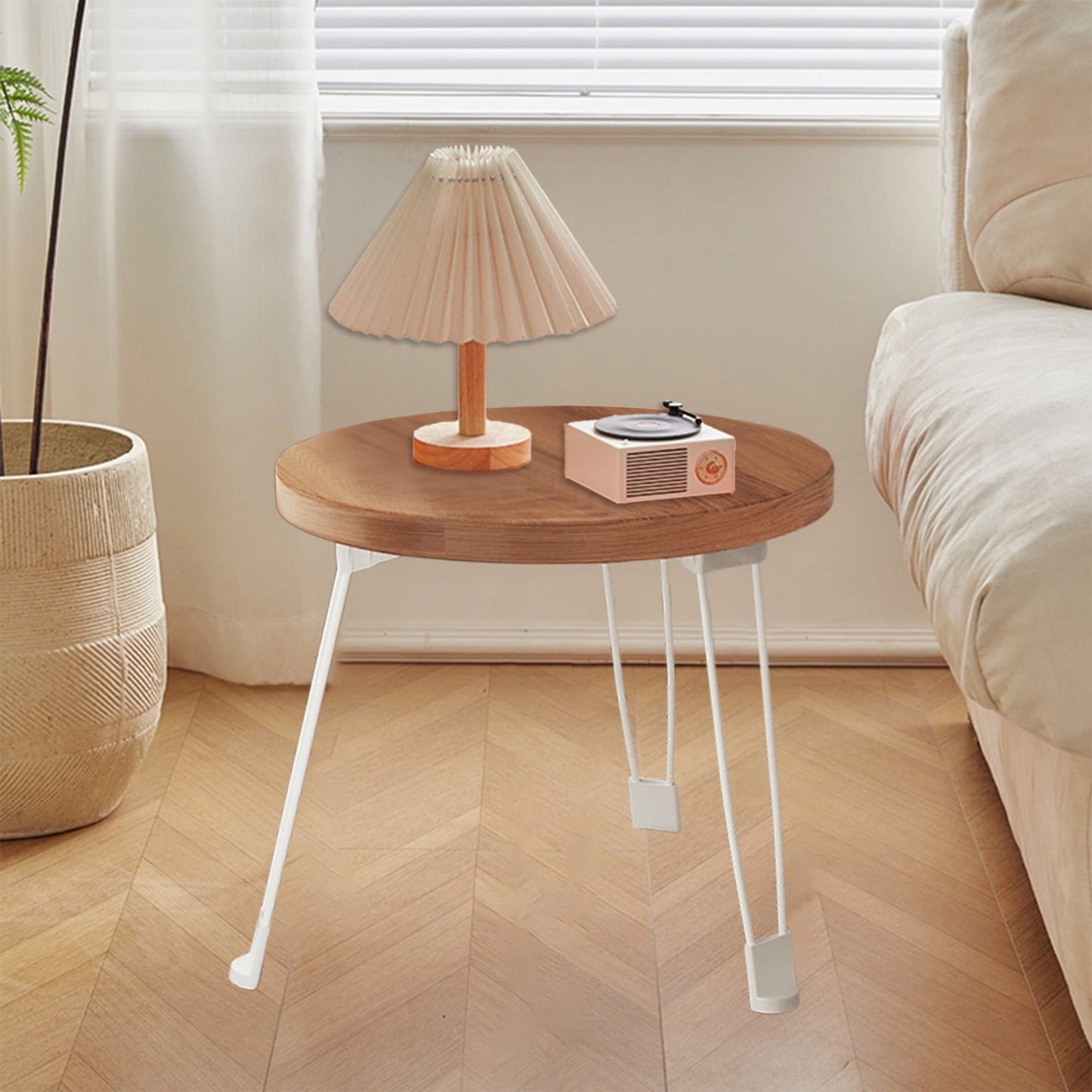 Trending Deal, Vsgery Foldable Round Table, Coffee + Dining, Sofa Side, Compact, Portable, Indoor Outdoor|Wood,Brown