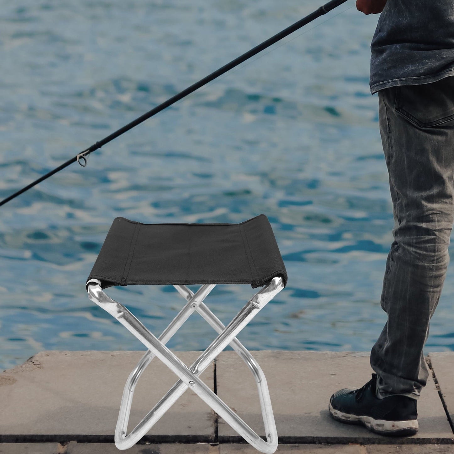 TAILTOSS Portable Folding Chair for Fishing Camping with Carry Bag Made of Aluminum Alloy and Black PVC Cloth 100kg