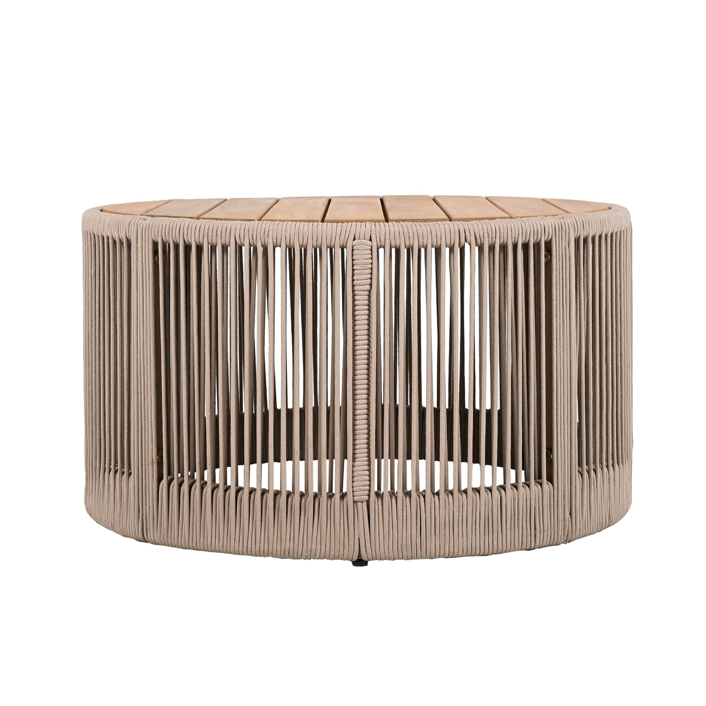 Outdoor Rattan Rope & Acacia Wood Coffee Table - Patio Balcony Furniture for Garden, Yard, Balcony - Weather Resistant(Rope Beige, Natural Iron)