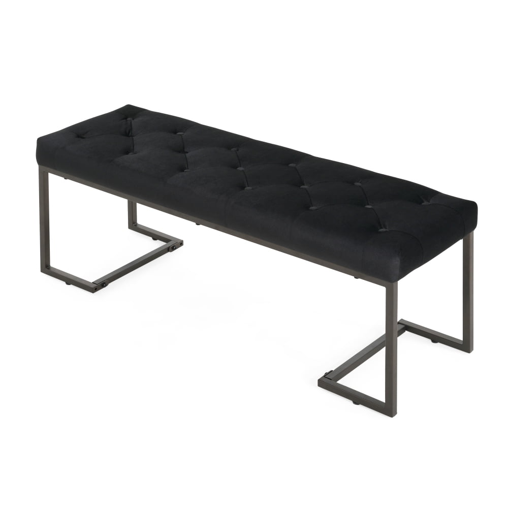 Upholstered Button Tufted Bench,Black and Bronze