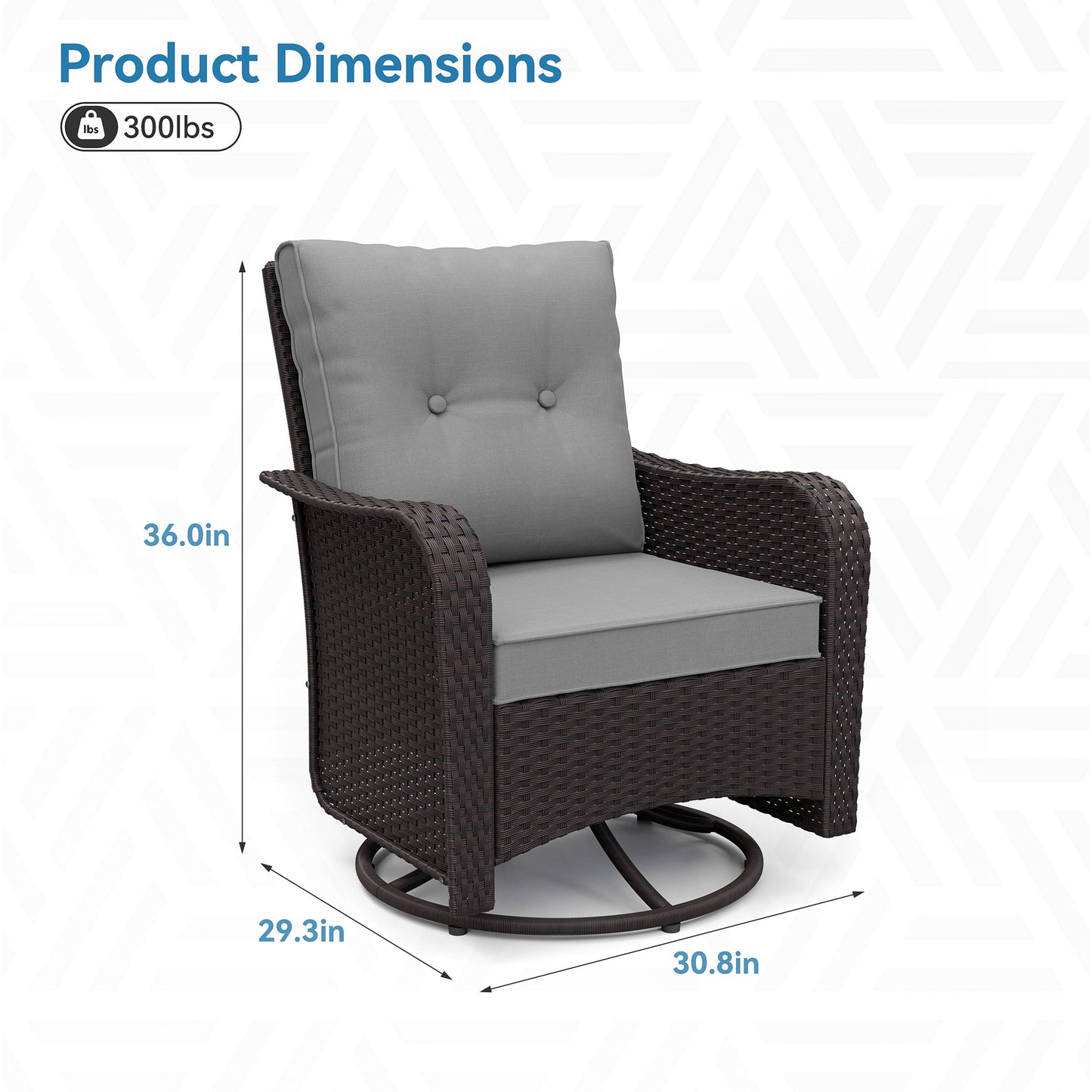 Kullavik Wicker Swivel Rocker Patio Chairs Set of 4,Swivel Rocking Chairs with Thickened Cushions,All-Weather Patio Wicker Chairs for Garden,Deck,Backyard,Grey