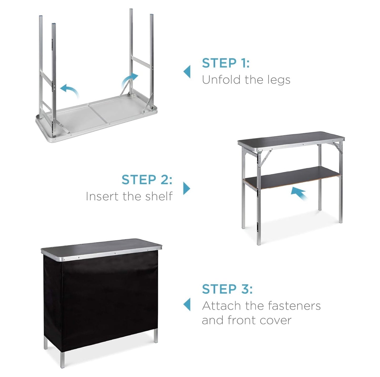 Portable Pop-Up Bar Table with Carrying Case, Storage Shelf and Removable Skirt for Indoor, Lawn, Party, Picnic, Weight Capacity 110 lbs