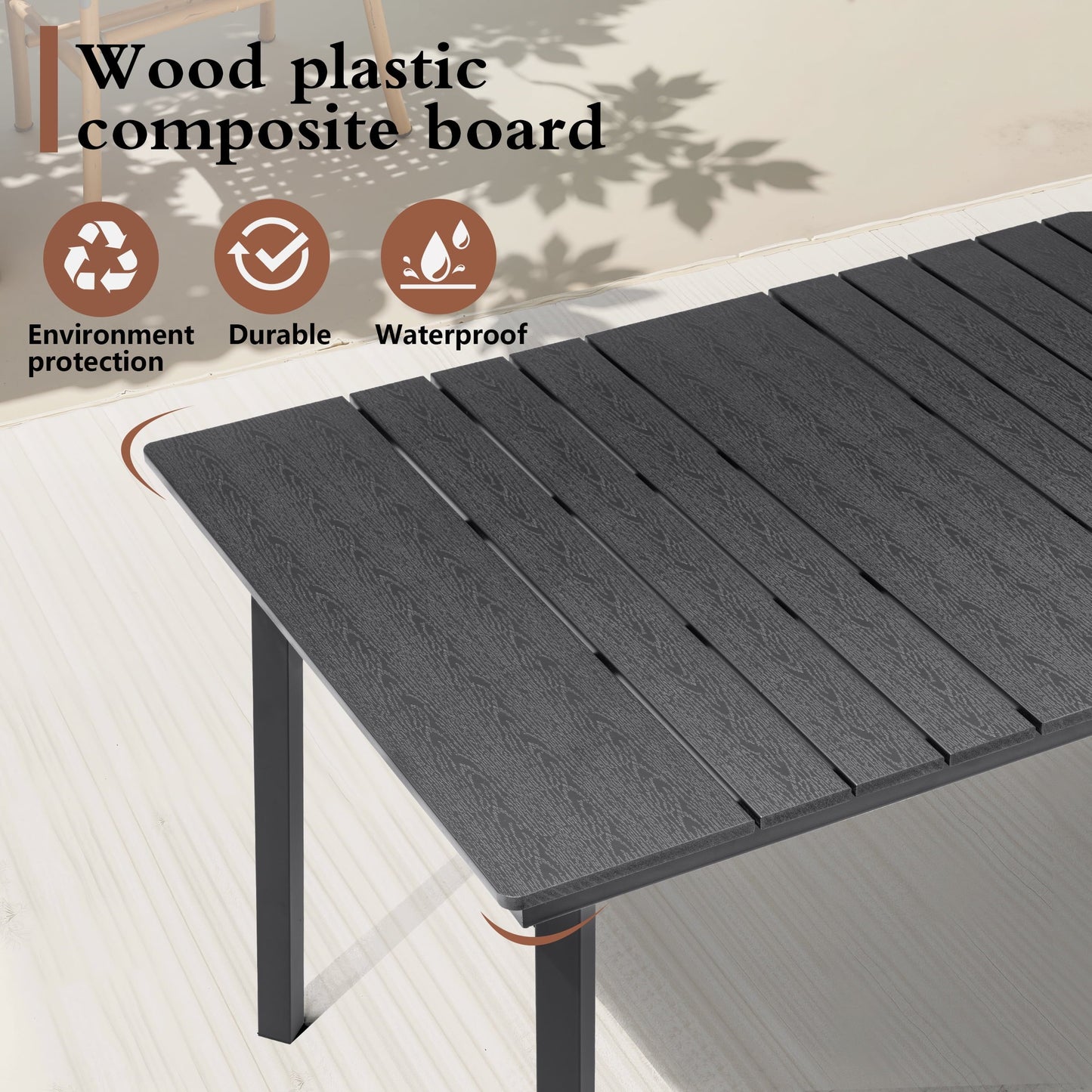 Pellebant 70.5" Outdoor Aluminum Patio Dining Table for 6-8 People, All-Weather Rectangle Table with Umbrella Hole for Garden, Deck, Lawn，Black