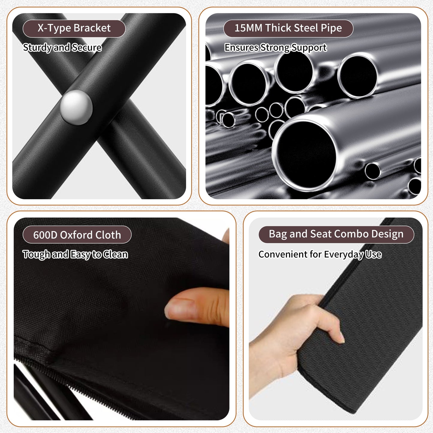 2 Pack Camping Stools, 10.6 Inch Compact Camping Chair, Portable Folding Chair with Carry Bag, Lightweight Folding Stool Seat for Outdoor Hiking, Fishing, Picnic and Party, Hold Up to 220 LB, Black