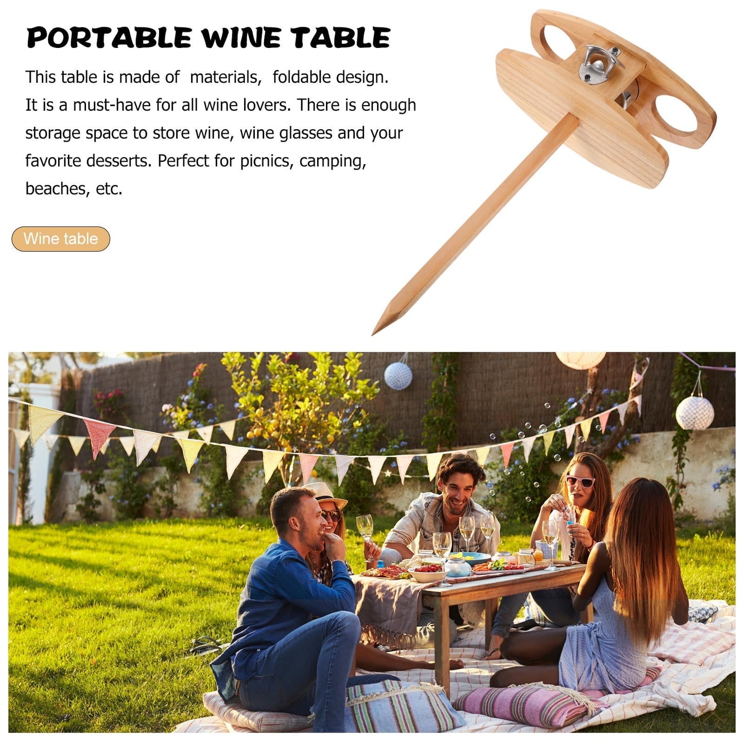 SWETRACE 1Set Natural Wood Portable Table for Beach and Picnic with Foldable Design