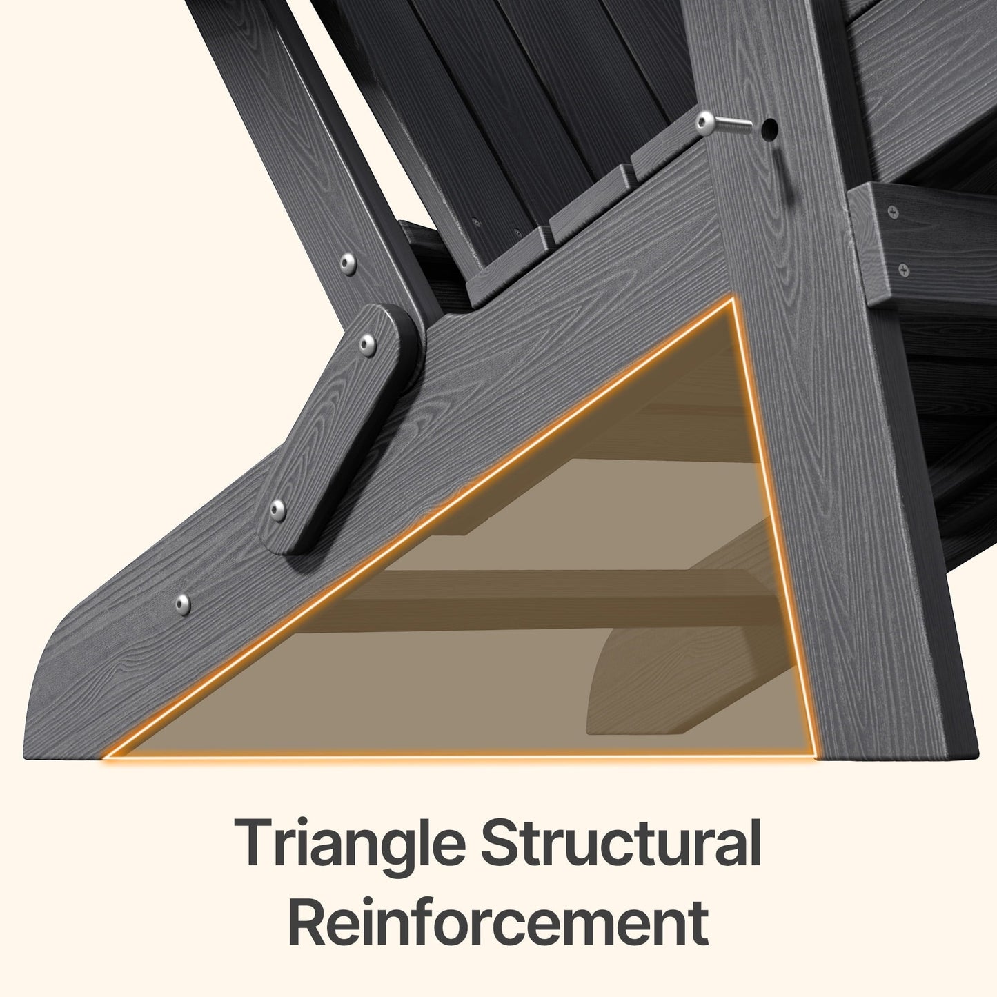 Asofer durable Folding Adirondack Chair and Retractable Ottoman, Wooden Textured with two Cup Holders，HDPE Poolside Backyard Lawn Coffee, Black