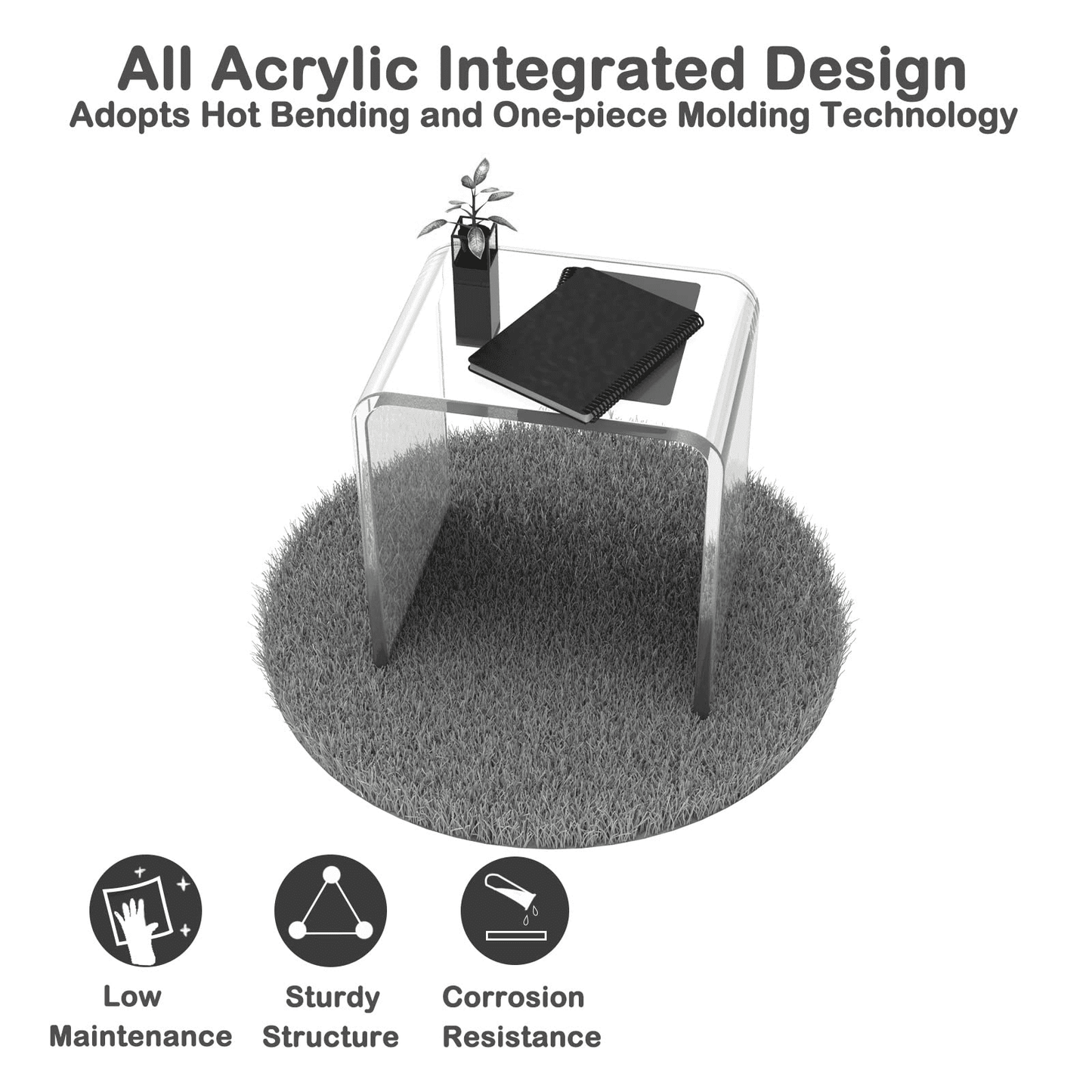 Ageszoe Acrylic End Table, Modern Bathroom Chair 3/4" Thick with Round Edges, 16"L x 12"W x 18"H, Transparent