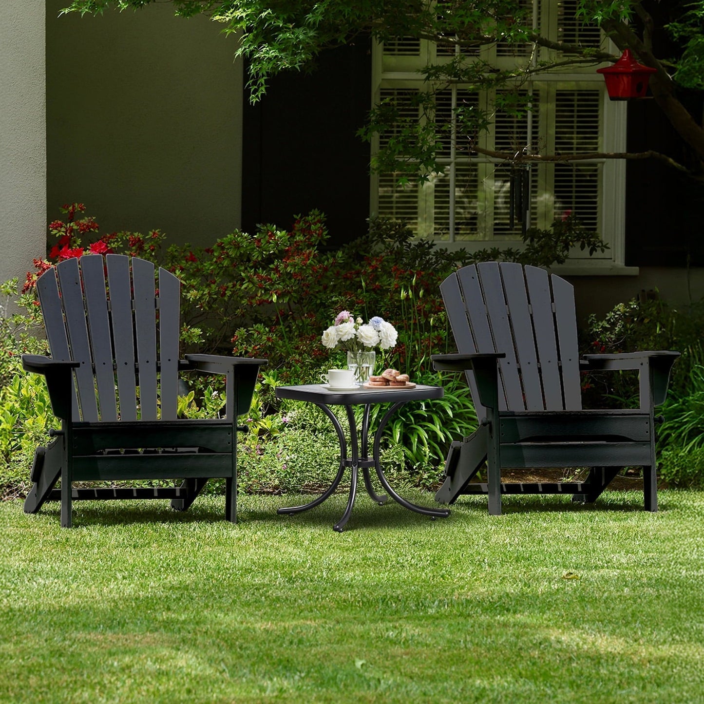 Zimtown 18" Square Tempered Glass Outdoor Patio Side Table, Metal Frame End Table, Black