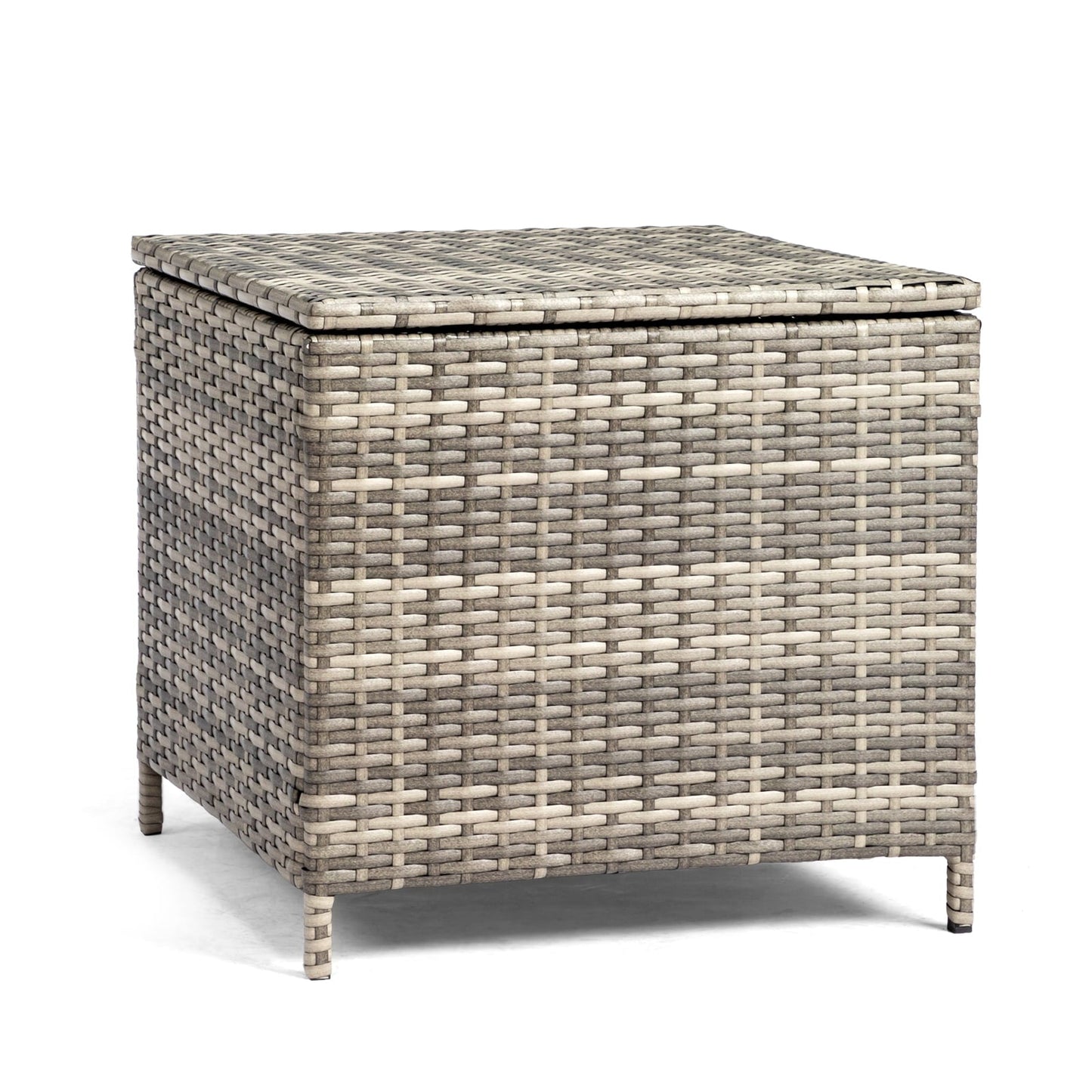 Funnil Outdoor Wicker Side Table for Patio Deck Garden, All-weather Rattan Small Storage Box End Table, Square Resin Coffee Table with Iron Frame, Gray