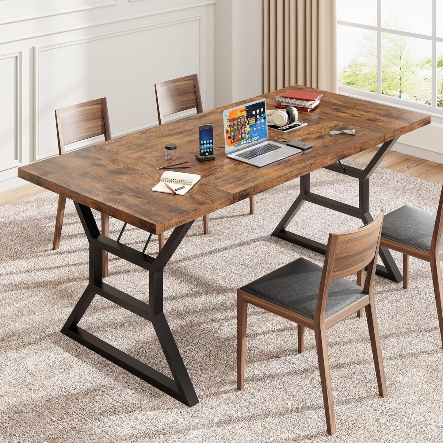 Garvee Farmhouse Dining Table for 6, Rectangular Wood Dining Table, Rustic Kitchen Table with Extra Heavy Duty Metal Legs for Dining Room, Outdoor Table for Party, 70.9 * 29.5 * 29.3 Inch (Retro)