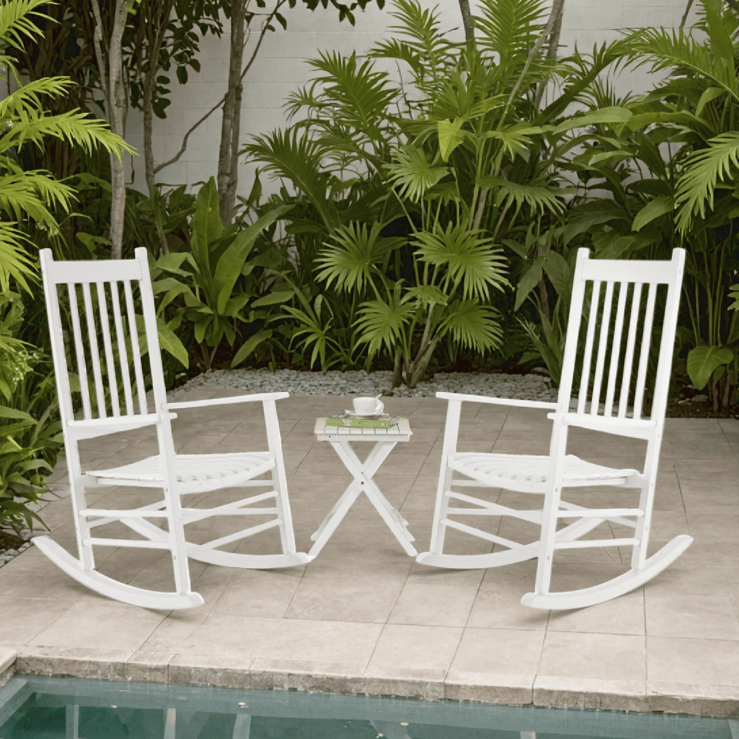 TLGREEN Outdoor Wood Porch Rocking Chair, Outdoor Rocker for Garden, Porch, Balcony（White）