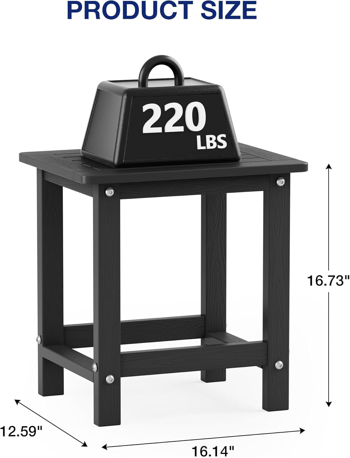 WINSOON Small Outside Adirondack Square Side Table,Single Layer - Black