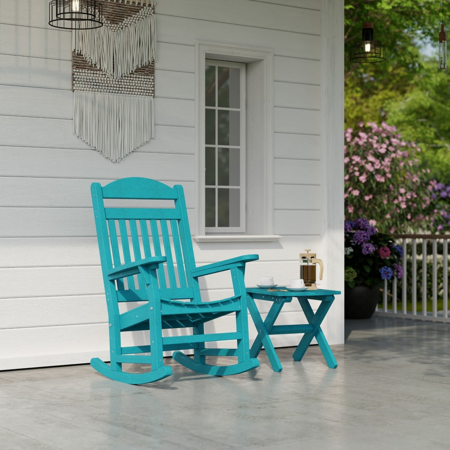 Wildridge Classic Rectangular Side Table, Aruba Blue - Outdoor Weather Resistant Recycled Plastic Furniture for Patio