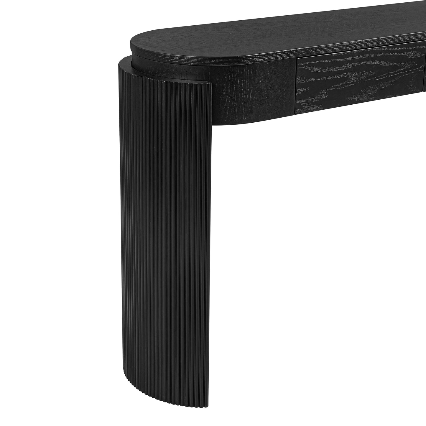 TREXM Entryway Table with Natural Wood Grain Finish, Console Table with Fluted Design, Oval Top and 2 Drawers for Entryway and Living Room (Black)