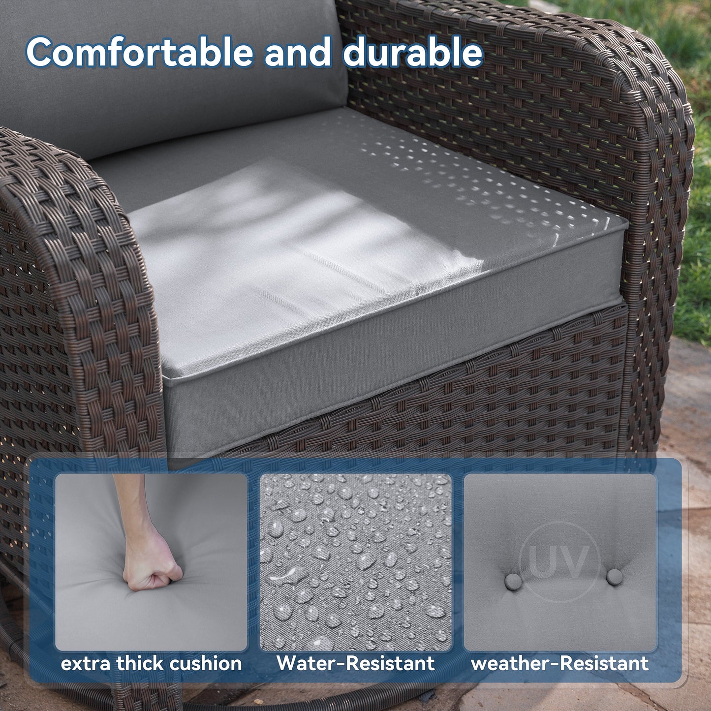 Kullavik Wicker Swivel Rocker Patio Chairs Set of 4,Swivel Rocking Chairs with Thickened Cushions,All-Weather Patio Wicker Chairs for Garden,Deck,Backyard,Grey