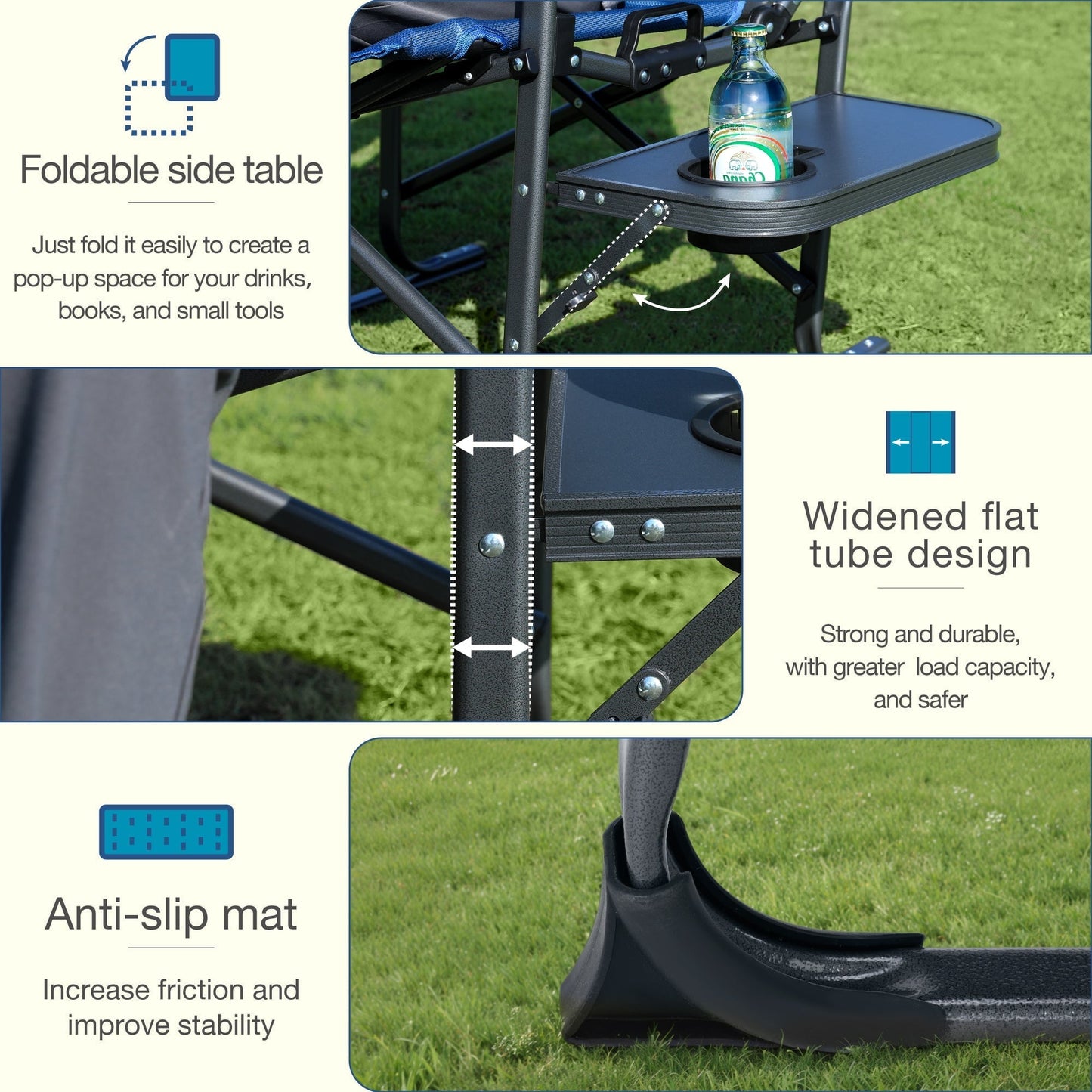 Sophia & William Heavy-Duty Adjustable High Back Director Chair Oversized Camping Chair with Side Table, Blue