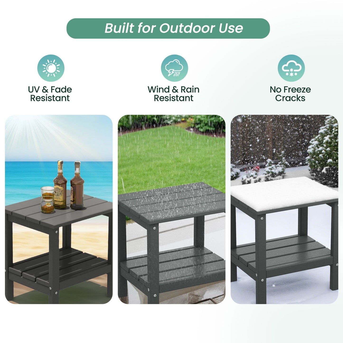 KINGYES 2-Tier Outdoor Side Table, HDPE All Weather Adirondack Small Patio Tables, For Garden Balcony Pool Indoor, Gray