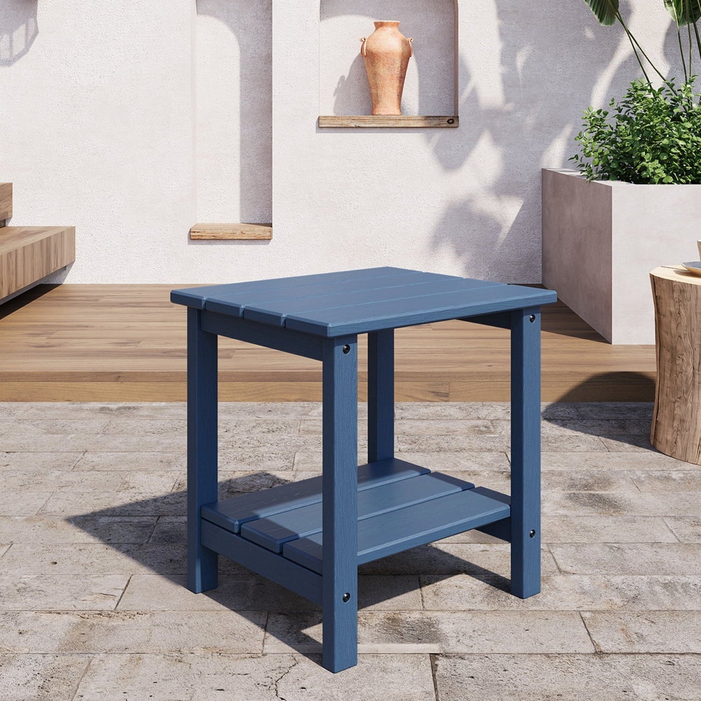Riedhoff 2-Tiers Outdoor Side Table for Patio, 17.71" x 15.35"x 18.11", Weather Resistant, Blue