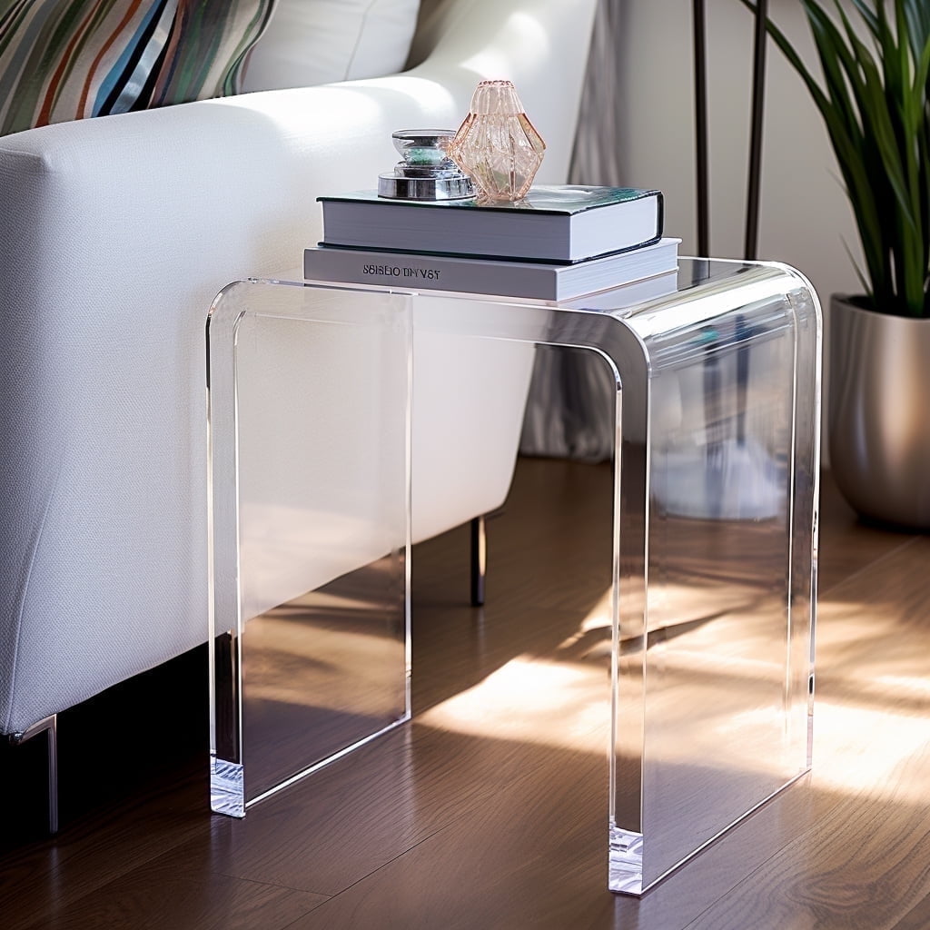 Ageszoe Acrylic End Table, Modern Bathroom Chair 3/4" Thick with Round Edges, 16"L x 12"W x 18"H, Transparent