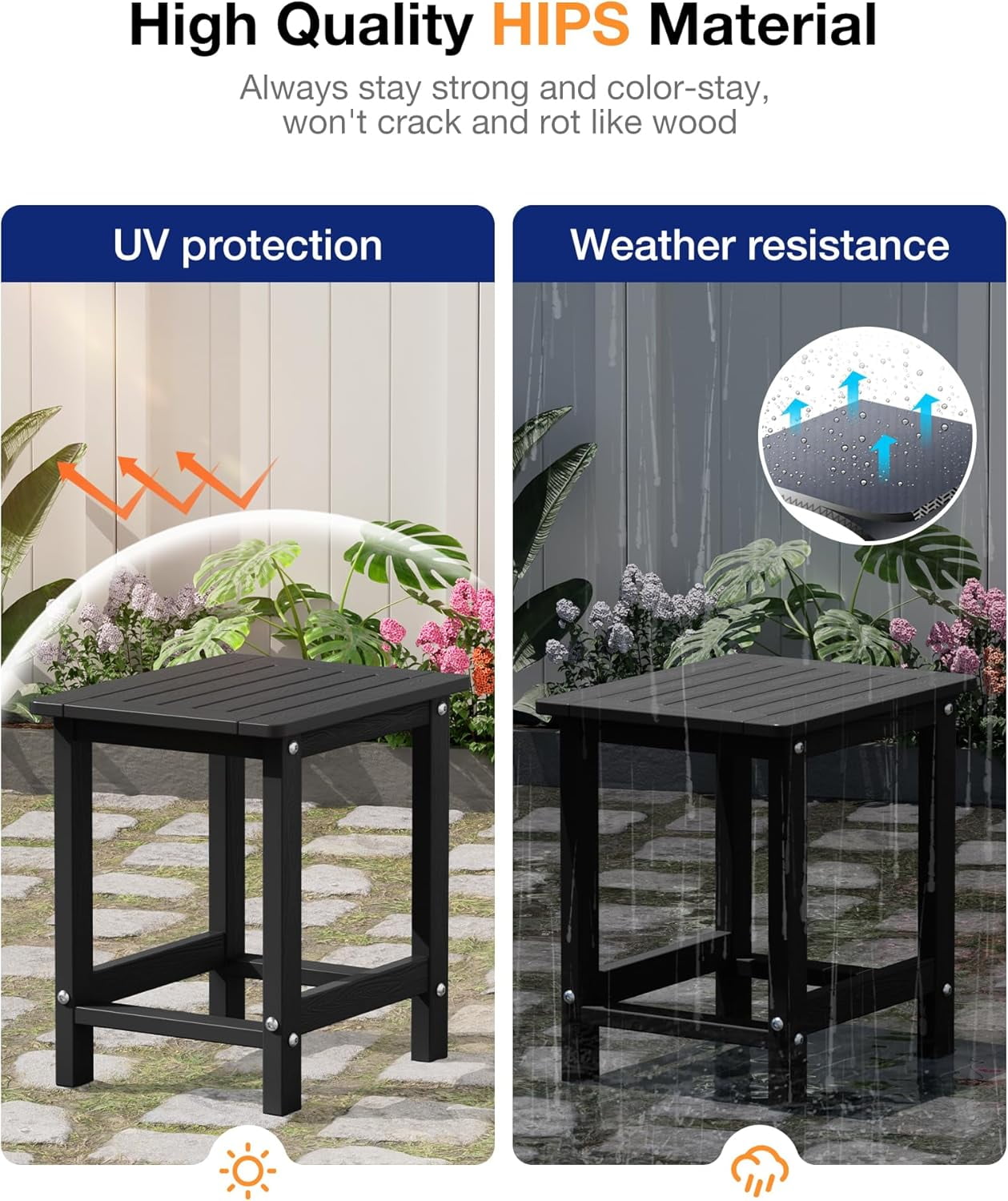 WINSOON Small Outside Adirondack Square Side Table,Single Layer - Black