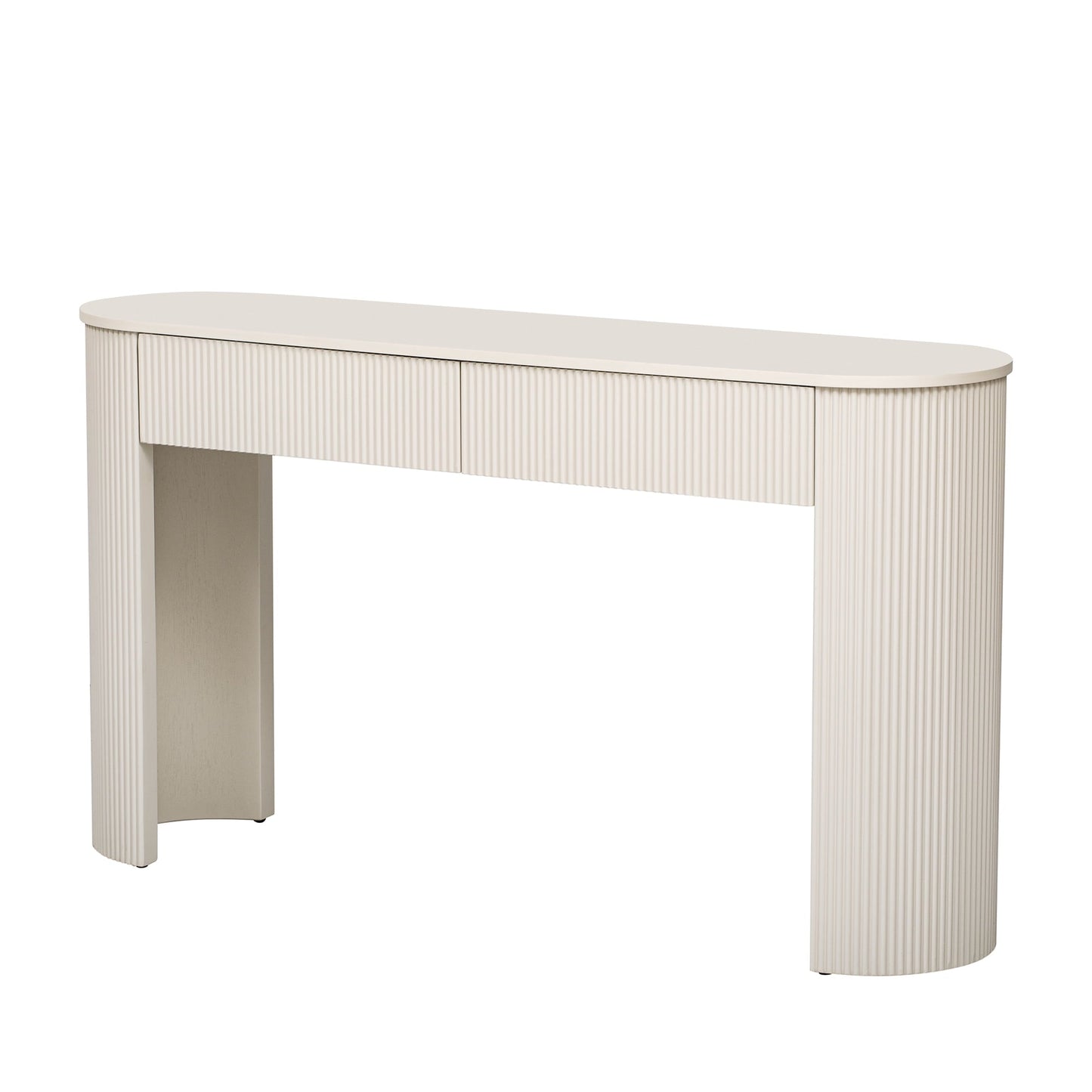 TREXM Entryway Table with Fluted Design, Modern Console Table with Storage, Oval Top and 2 Drawers for Entryway and Living Room (Champagne White)