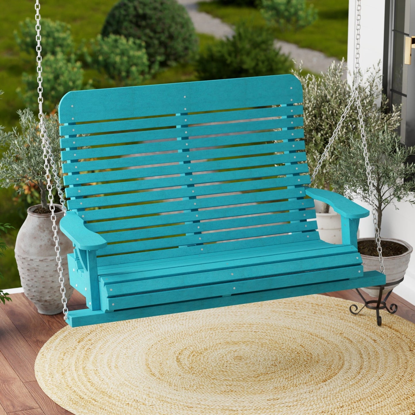 Wildridge Signature Porch Swing, Aruba Blue - Outdoor Weather Resistant Recycled Plastic Furniture for Patio