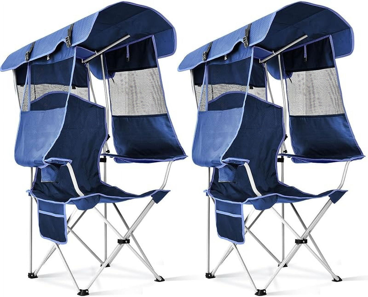 Beach Chair with Canopy Shade, Folding Camping Chair with Canopy with Cup Holder, Side Pocket for Camp, Beach, Tailgates, Fishing - Support 330 LBS