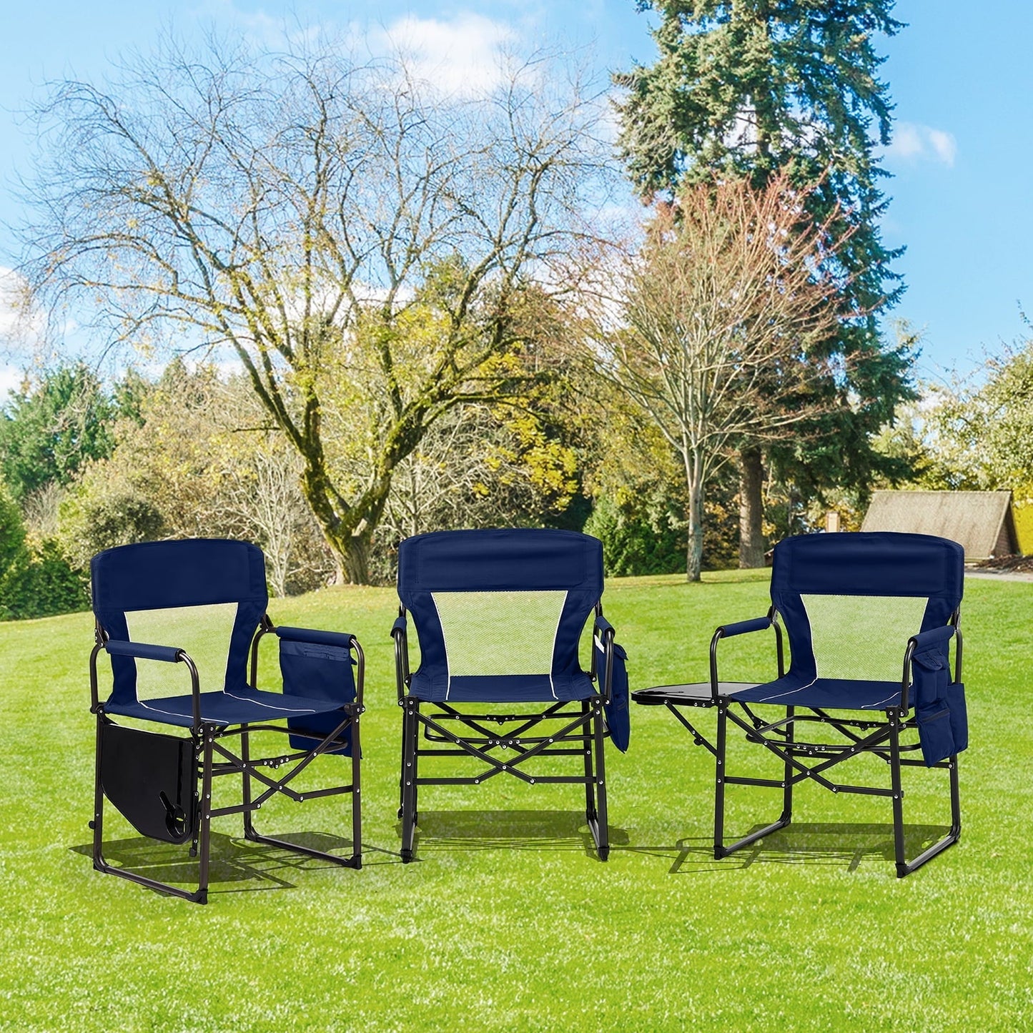 Ktaxon 1Pc Camping Chairs, Heavy Duty Folding Directors Chair with Side Table & Carry Bag, Fishing Seating for Adult, Suitable for Beach Picnic Lawn, Blue