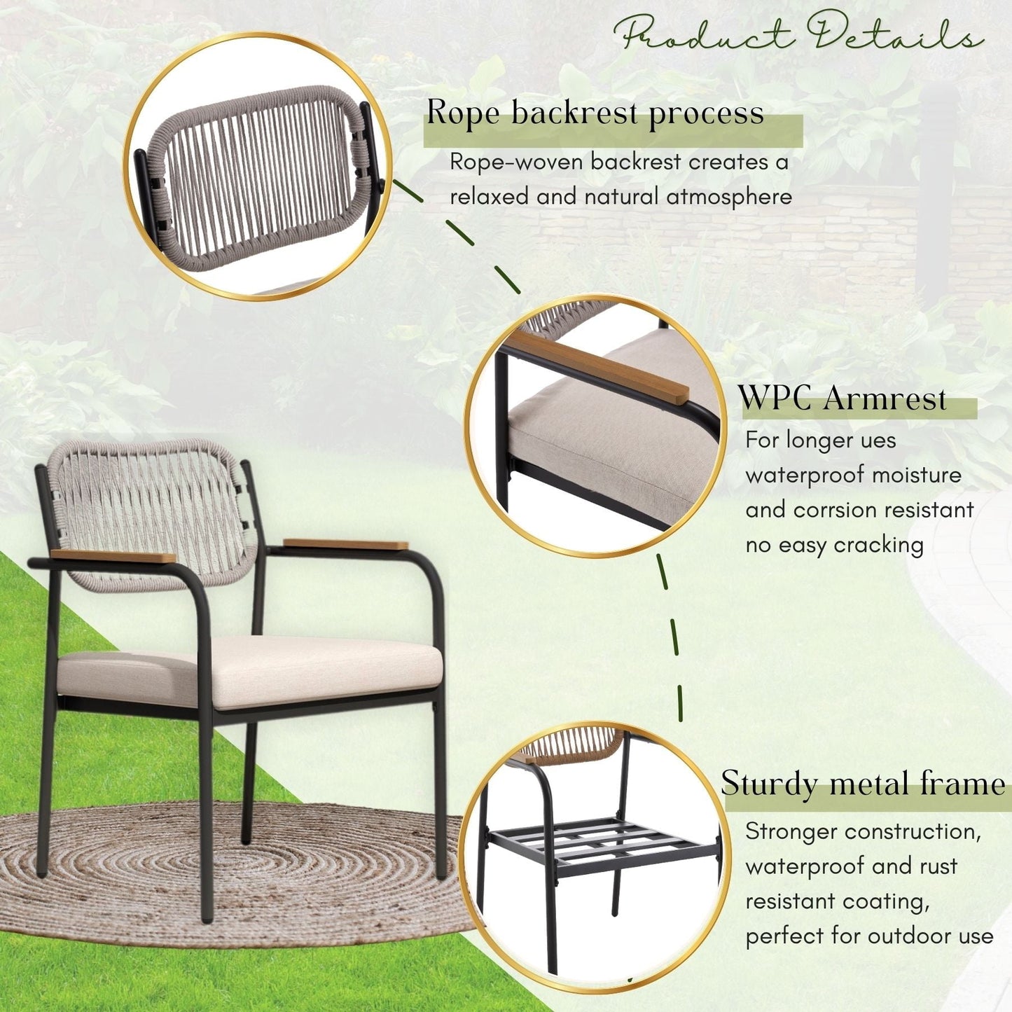 Patio Dining Chairs Set of 4, Wicker Outdoor Chairs for All Weather, Rattan Dining Chairs with Removable Cushions for Deck, Garden or Indoor Use, Beige