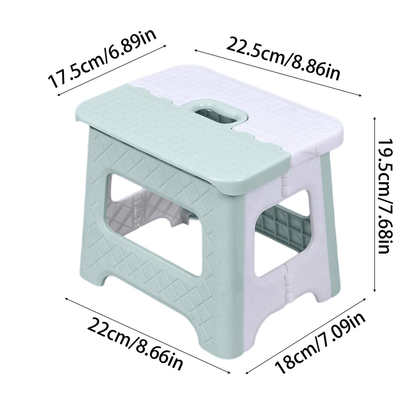 WKSCLPAI Househeld Folding Step Stool, Non-Slip Plastic Foldable Stool with Portable Handle, Lightweight Small Garden Stool for Space Saving, Light Blue and White