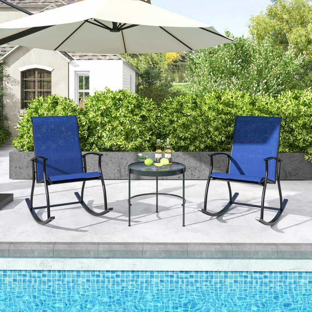Demifill 2-Piece Outdoor Rocking Chairs with Breathable Backrest, Navy