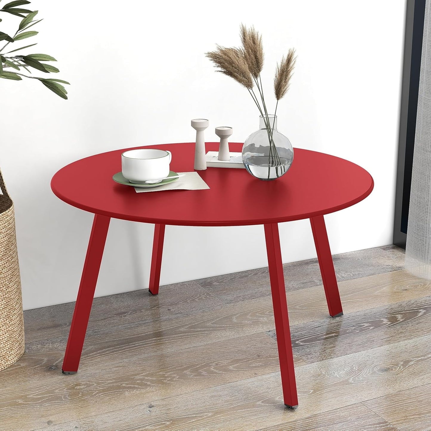 ACCVER 28 Inch Round Outdoor Coffee Table - Weatherproof Steel Patio Side Table for Deck, Backyard Outdoor & Indoor Use, Red