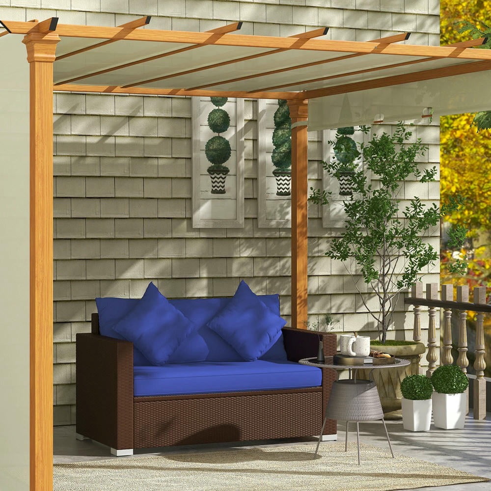 GVN Outdoor Couch Patio Sofa,Wicker Loveseat, Patio Furniture Couch with Cushions, 2 Seat PE Rattan Sofa, 2 Throw Pillows, Blue