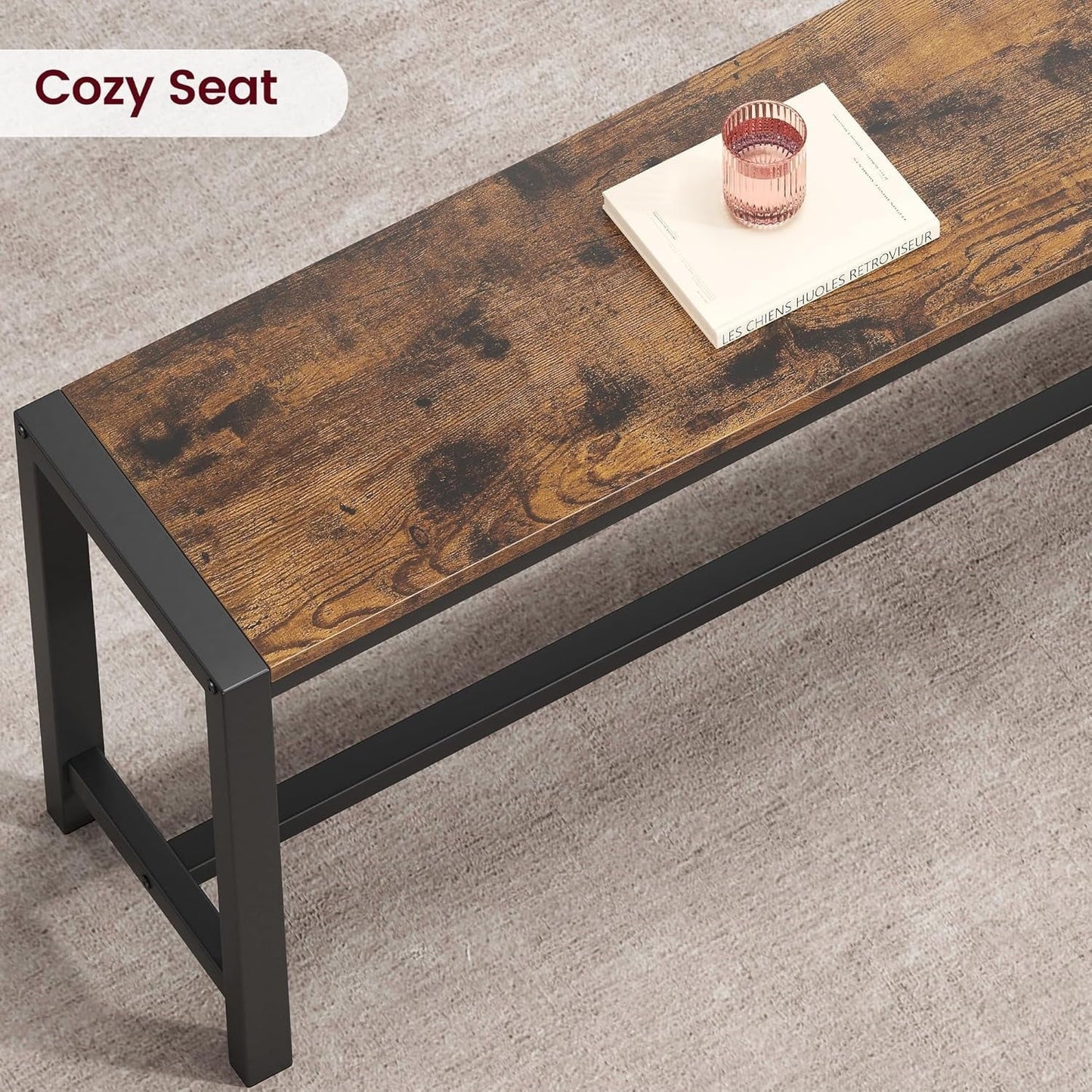 3 Piece Dining Table Set for 4 with Space-Saving Benches, Tabletop, Steel Frame, Modern Farmhouse Kitchen Table for Small Spaces ‎Rustic Brown