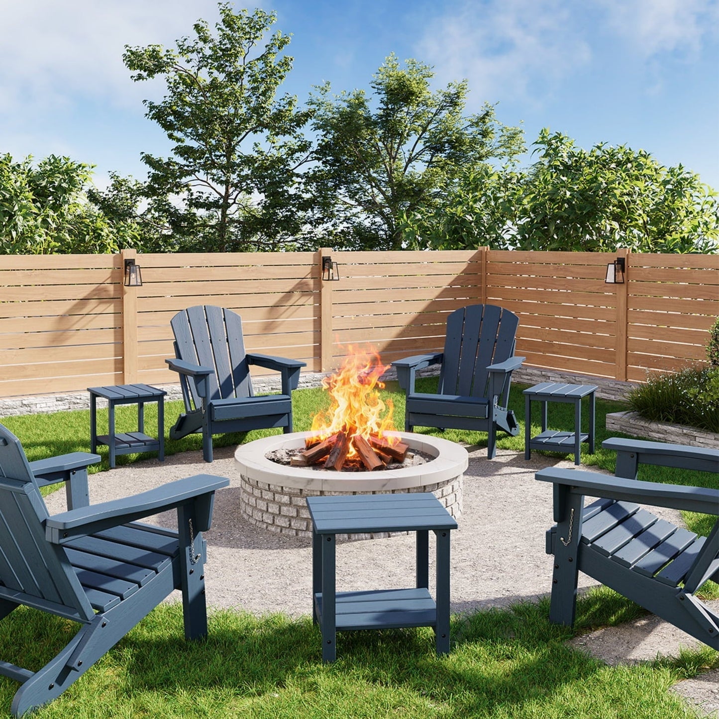 Riedhoff 2-Tiers Outdoor Side Table for Patio, 17.71" x 15.35"x 18.11", Weather Resistant, Blue