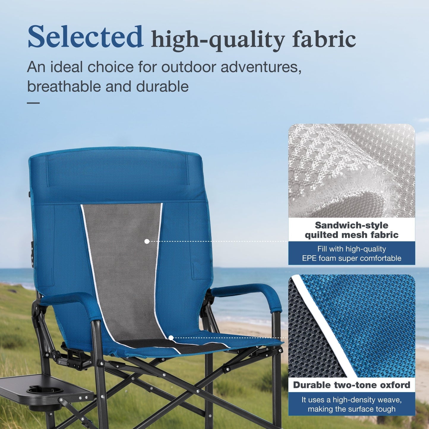 Sophia & William Heavy-Duty Adjustable High Back Director Chair Oversized Camping Chair with Side Table, Blue