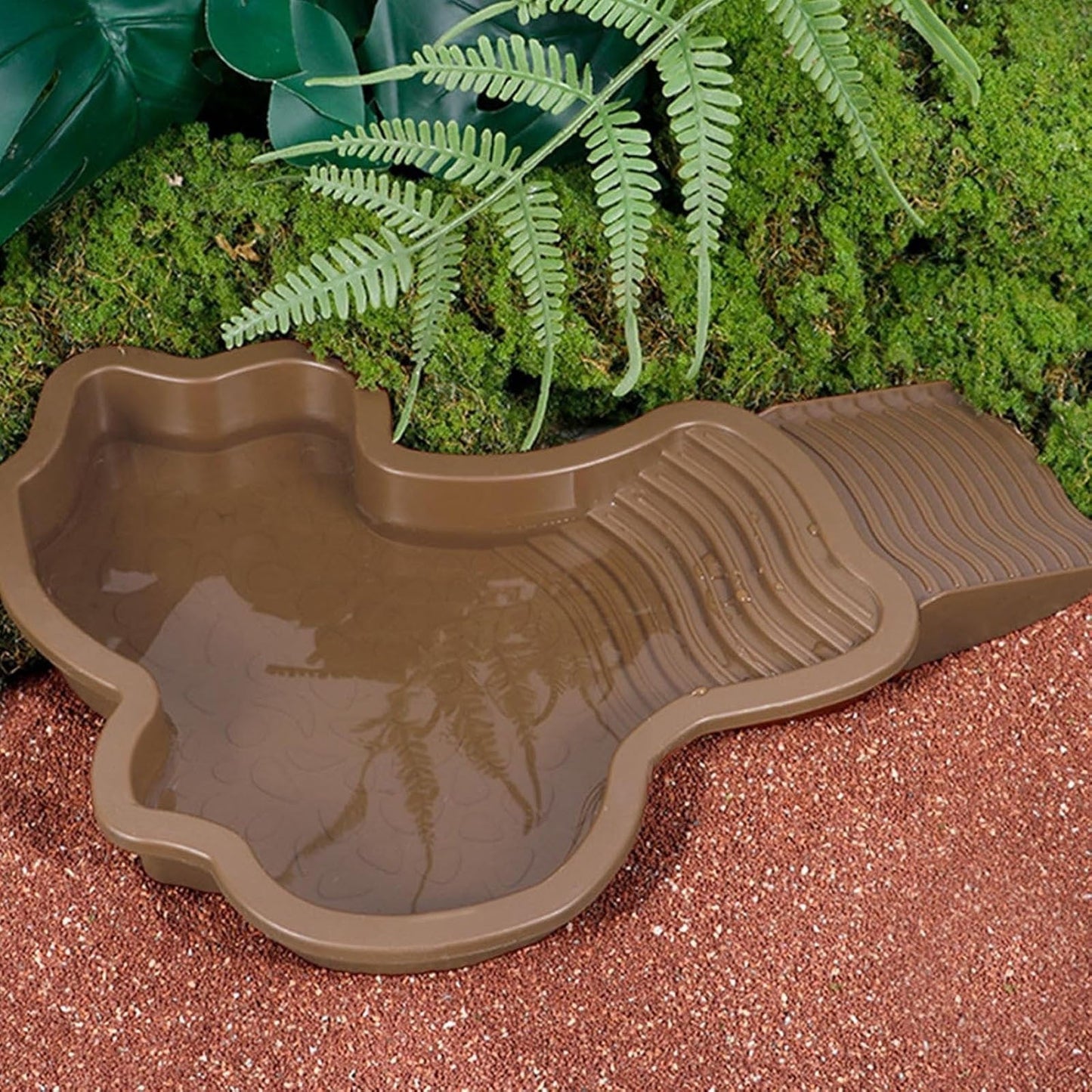 Tortoise Water Dish with Ramp and Basking Platform, Reptile Food Dish Turtle Water Bowl, Reptile Bathing Pool Amphibians Habitat Accessories for Lizard, Box Turtle, Horned Frog