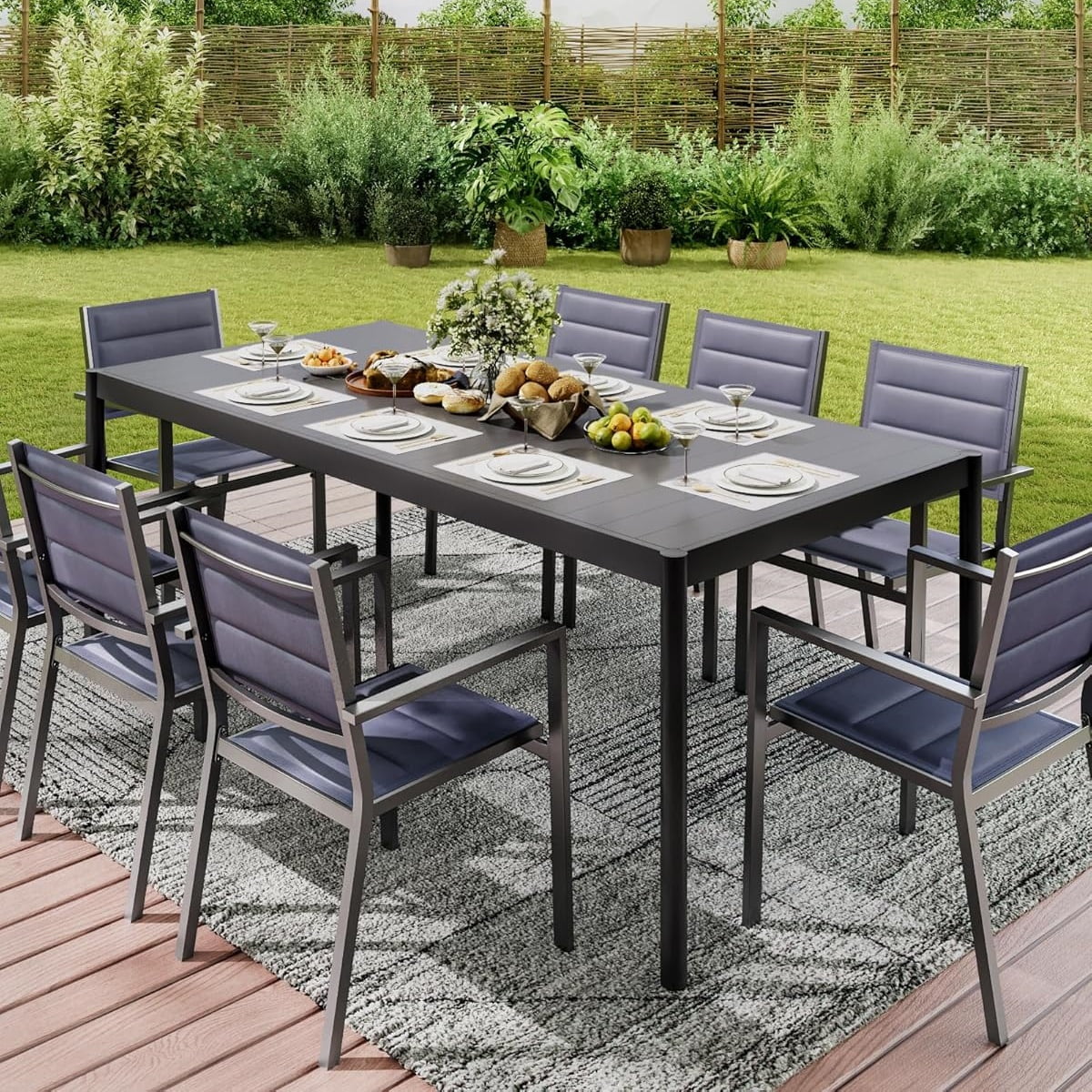 WildBreak Outdoor Patio Dining Table, 74" x 36" x 29", Rectangle, for 6-8 Person, Dark Gray