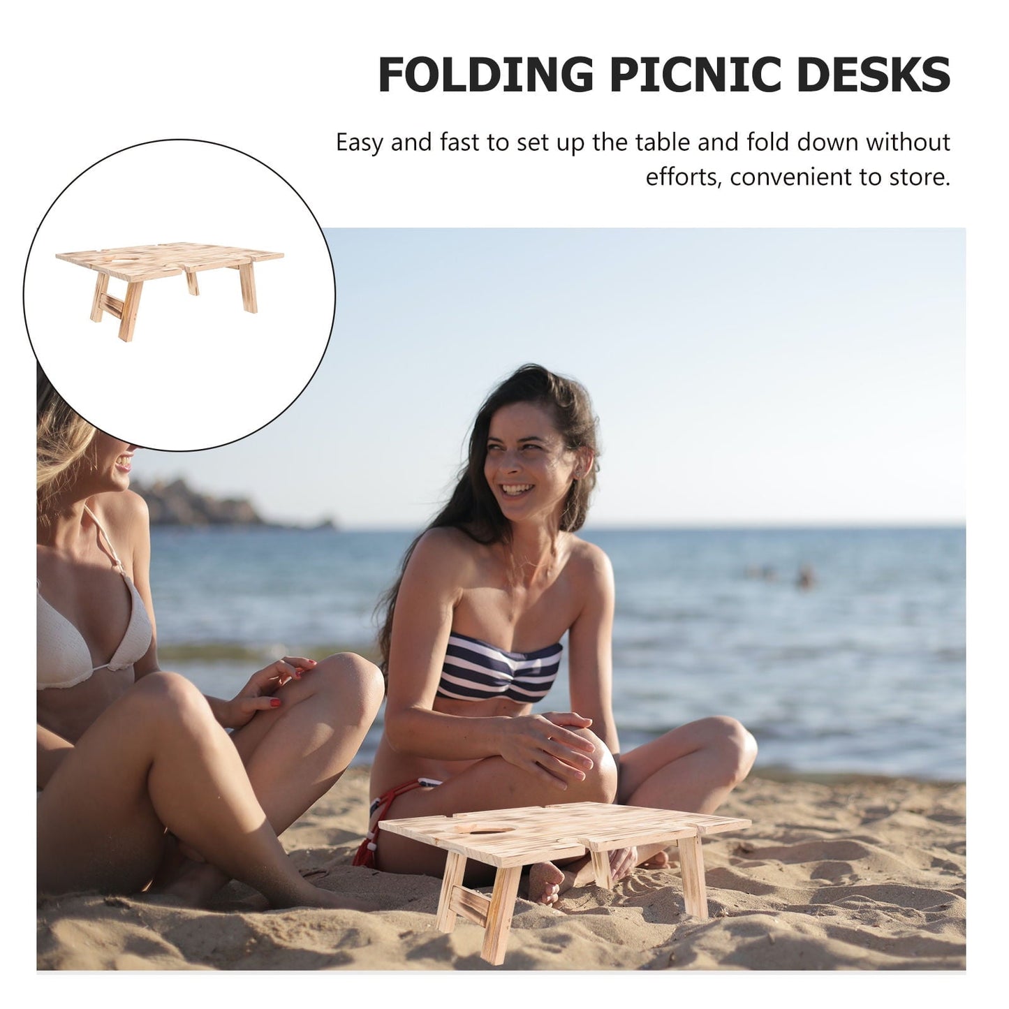 TAILTOSS 1Pcs Brown Wooden Stable Folding Table for Outdoor Activities Camping Dining Table 13.36X11.79X5.11in