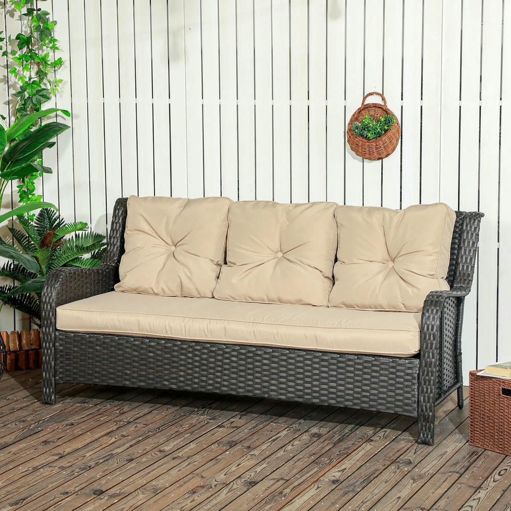 YYAo Patio Couch, Outdoor Sofa,3-Seater Outdoor Sofa w/ 4" Thick Cushions, Outdoor Couch, Beige