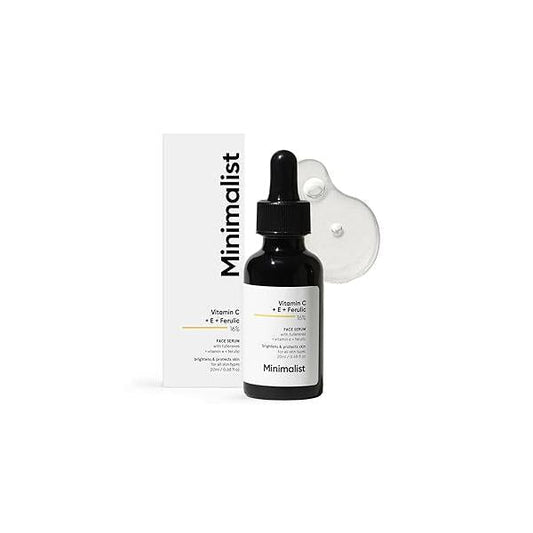 Minimalist 16% Vitamin C Serum with Antioxidants for Anti Aging & Glow | Reduces Skin Damage Redness to Brighten Dull Complexion For All Types Women Men 0.68 Fl Oz / 20 ml