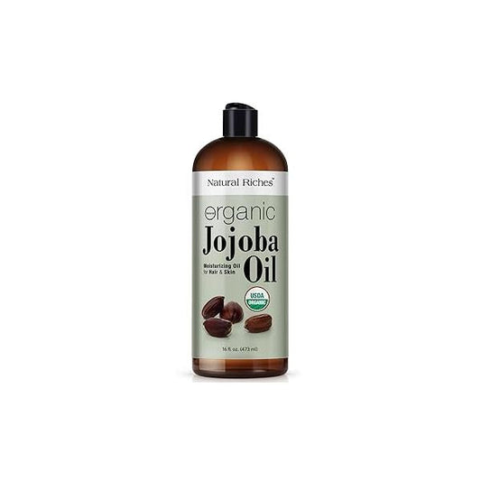 Natural Riches Organic Jojoba Oil, Pure (16 oz) | Moisturizing Oil for Face, Hair, Skin & Nails Cold Pressed Hexane Free Base Carrier oil.