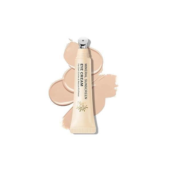 Mineral Sunscreen Eye Cream for Dark Circles,3-in-1 Under Anti Aging Puffiness and Bags Eyes,Under Corrector SPF 35（Medium）